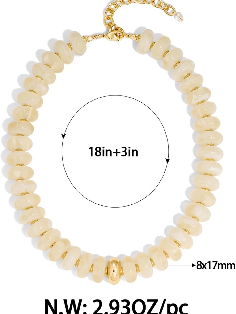 Gold Accent White Bead Choker Necklace - Picture 4 of 6